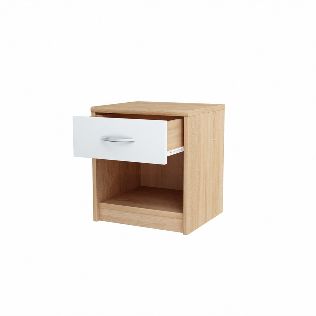 JULIA - Mesa de noche - Mesita de noche con 1 cajón - Roble Sonoma / Blanco mate H45cm W39cm D35cm