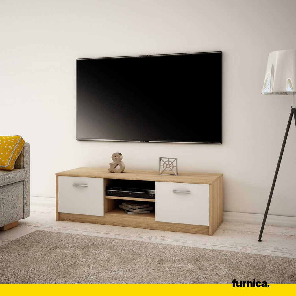 GRACE - Mueble TV con 2 puertas y 1 estante - Roble Sonoma / Blanco Mate A36cm A120cm P41cm