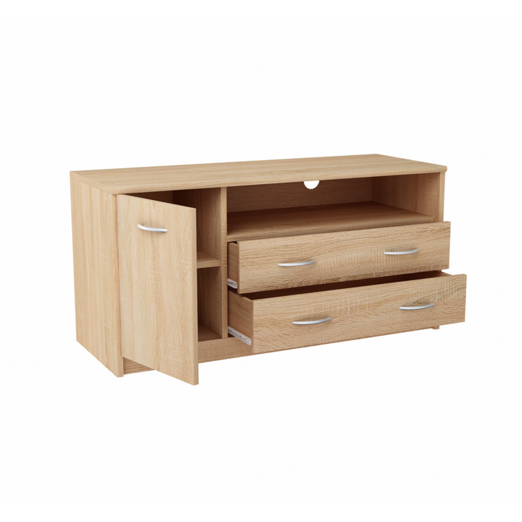 JULIA - Mueble de TV con 2 cajones y 1 puerta - Roble Sonoma H55cm W110cm D41cm