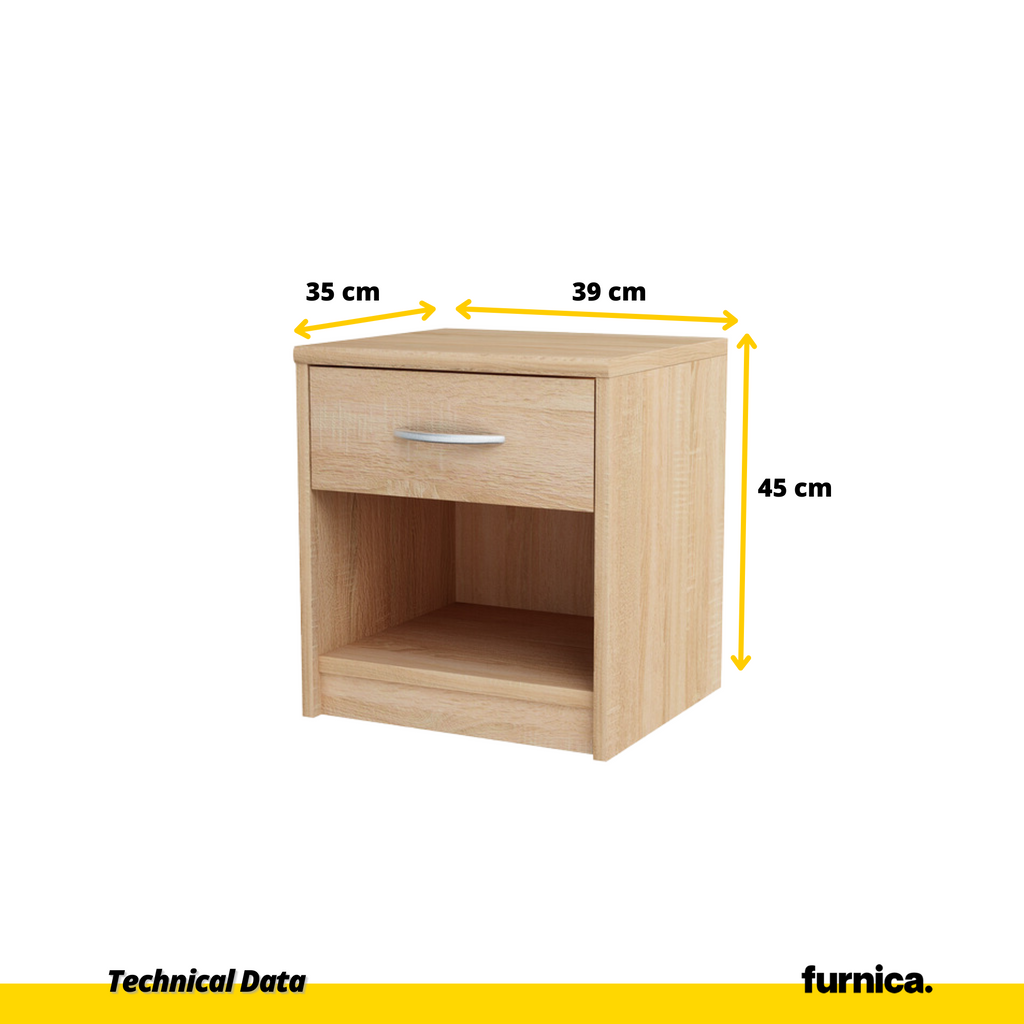 JULIA - Mesa de noche - Mesita de noche con 1 cajón - Roble Sonoma H45cm W39cm D35cm