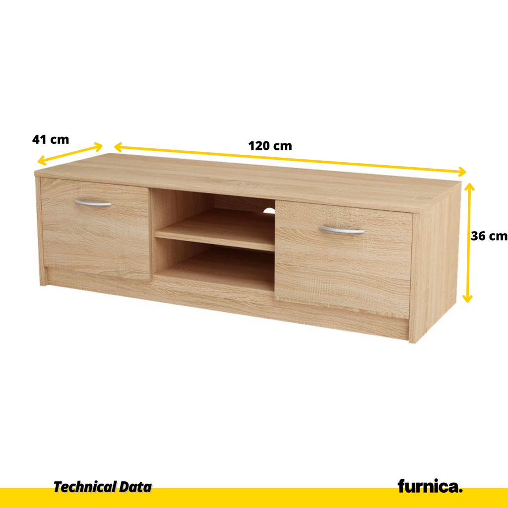 GRACE - Mueble TV con 2 puertas y 1 estante - Roble Sonoma A36cm A120cm P41cm