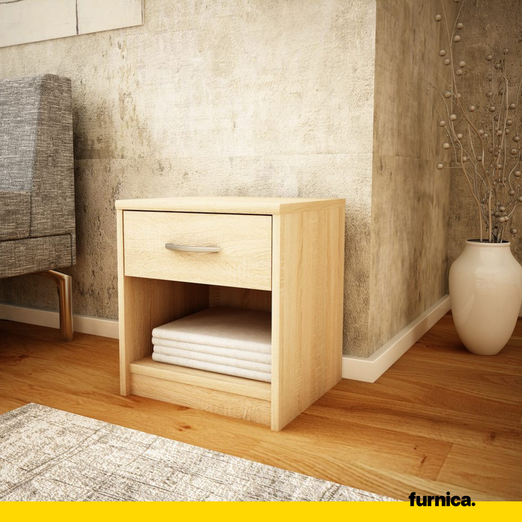 JULIA - Mesa de noche - Mesita de noche con 1 cajón - Roble Sonoma H45cm W39cm D35cm