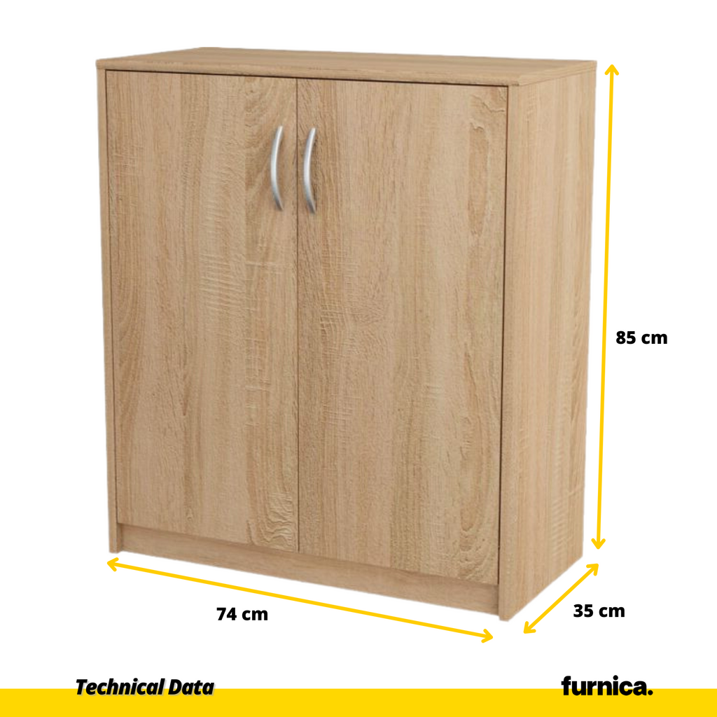 JULIA - Gabinete base con estantes - 2 puertas - Roble Sonoma H85cm W74cm D35cm