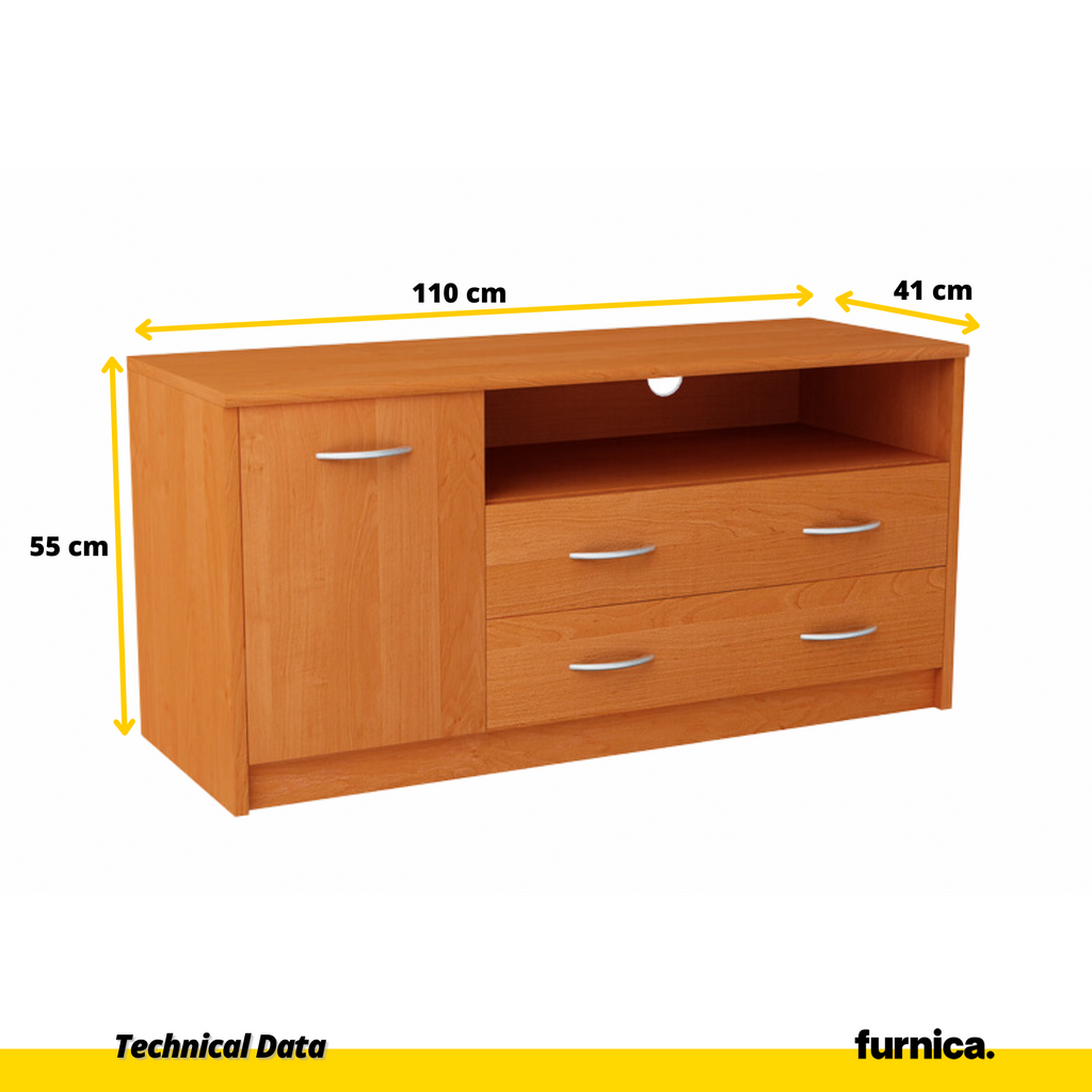 JULIA - Mueble de TV con 2 cajones y 1 puerta - Aliso H55cm W110cm D41cm