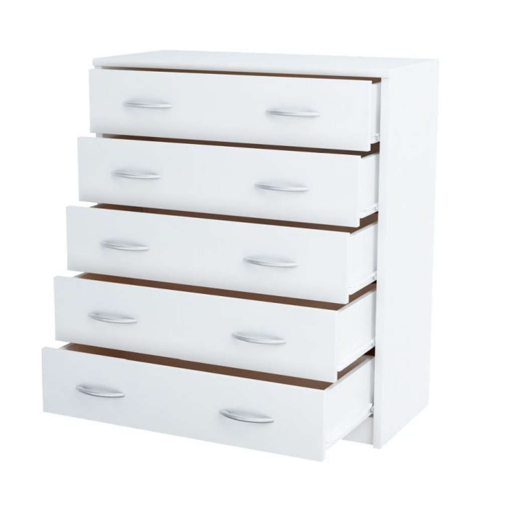 JULIA - Cómoda de 5 cajones - Gabinete de almacenamiento para dormitorio - Blanco mate H85cm W74cm D35cm