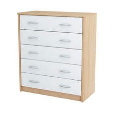 JULIA - Cómoda de 5 cajones - Gabinete de almacenamiento para el dormitorio - Aparador - Roble Sonoma / Blanco mate H85cm W74cm D35cm