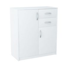 JULIA - Cómoda de 2 cajones y 2 puertas - Armario de almacenamiento para el dormitorio - Aparador - Blanco mate - H85cm W74cm D35cm