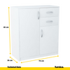 JULIA - Cómoda de 2 cajones y 2 puertas - Armario de almacenamiento para el dormitorio - Aparador - Blanco mate - H85cm W74cm D35cm