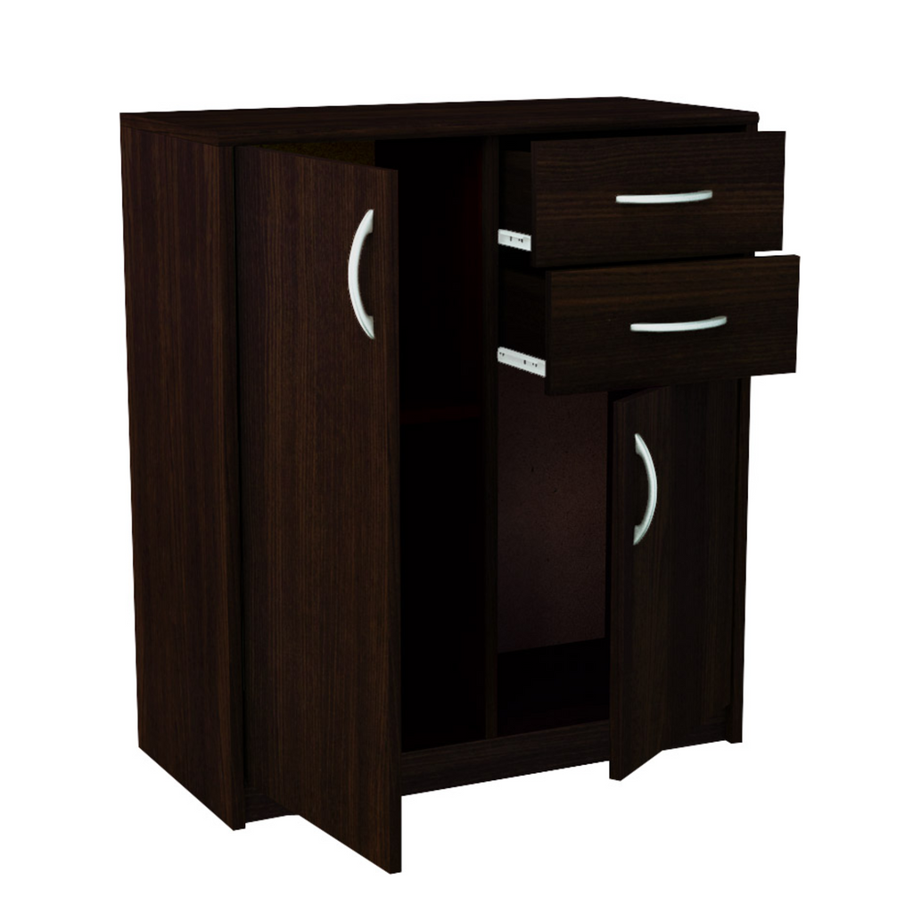 JULIA - Cómoda de 2 cajones y 2 puertas - Armario de almacenamiento para el dormitorio - Aparador - Wenge H85cm W74cm D35cm