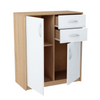 JULIA - Cómoda de 2 cajones y 2 puertas - Armario de almacenamiento para dormitorio - Aparador - Roble Sonoma / Blanco mate - H85cm W74cm D35cm