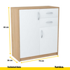 JULIA - Cómoda de 2 cajones y 2 puertas - Armario de almacenamiento para dormitorio - Aparador - Roble Sonoma / Blanco mate - H85cm W74cm D35cm