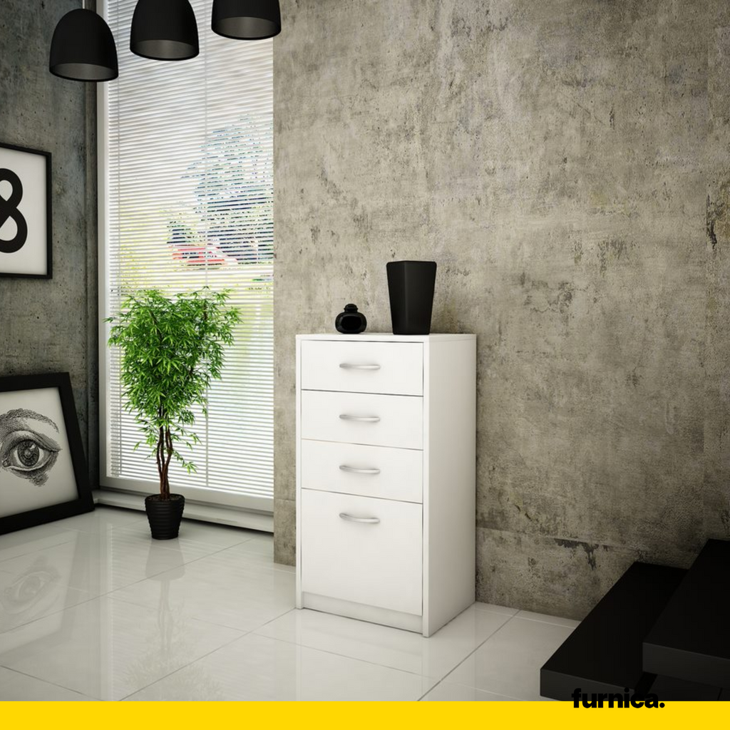 JULIA - Cómoda de 4 cajones - Gabinete de almacenamiento para el dormitorio - Aparador - Blanco mate - H85cm W45cm D35cm