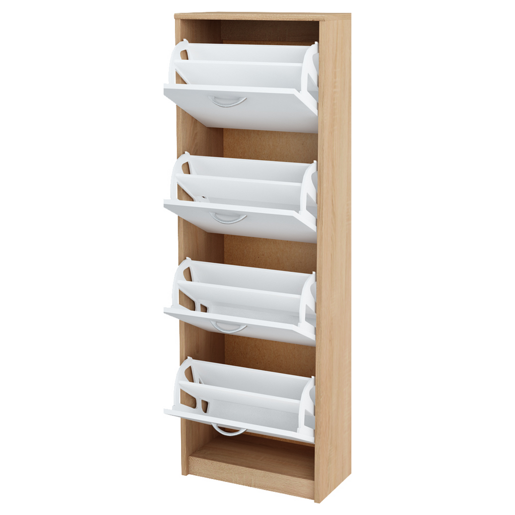 JULIA - Zapatero - Almacenamiento de 4 niveles - Roble Sonoma / Blanco Mate H152cm W50cm D28cm