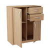 JULIA - Cómoda de 2 cajones y 2 puertas - Armario de almacenamiento para el dormitorio - Aparador - Roble Sonoma - H85cm W74cm D35cm