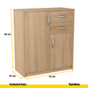 JULIA - Cómoda de 2 cajones y 2 puertas - Armario de almacenamiento para el dormitorio - Aparador - Roble Sonoma - H85cm W74cm D35cm