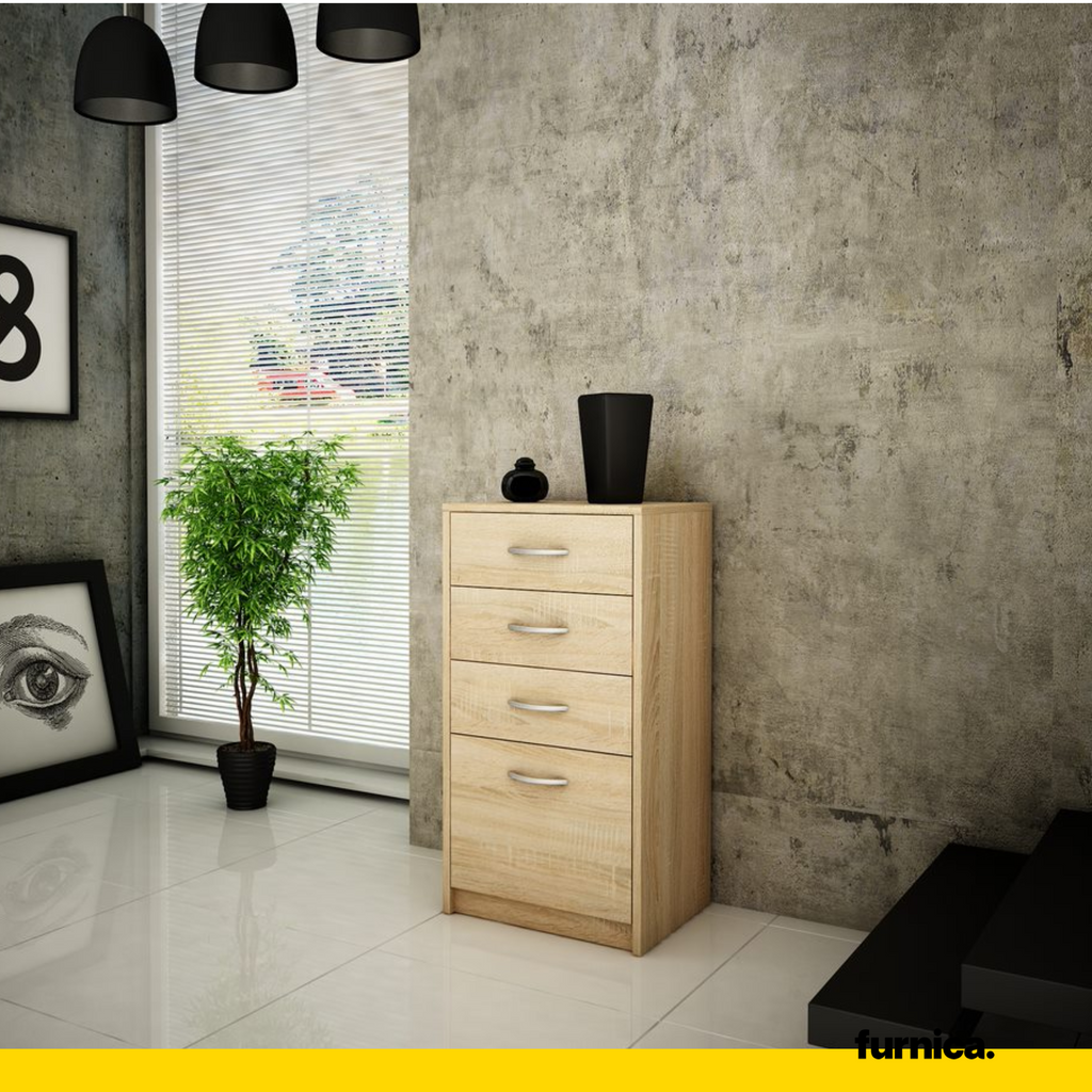 JULIA - Cómoda de 4 cajones - Gabinete de almacenamiento para el dormitorio - Aparador - Roble Sonoma H85cm W45cm D35cm