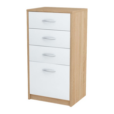 JULIA - Cómoda de 4 cajones - Gabinete de almacenamiento para el dormitorio - Aparador - Roble Sonoma / Blanco mate H85cm W45cm D35cm