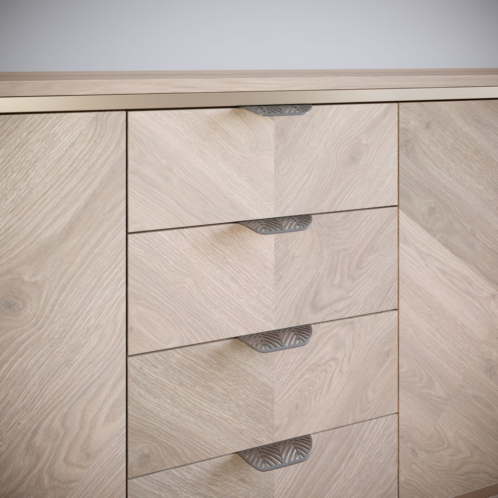 Tirador de muebles LEAF Edge Pull de 64 mm (longitud total de 118 mm) - Plateado mate perlado.