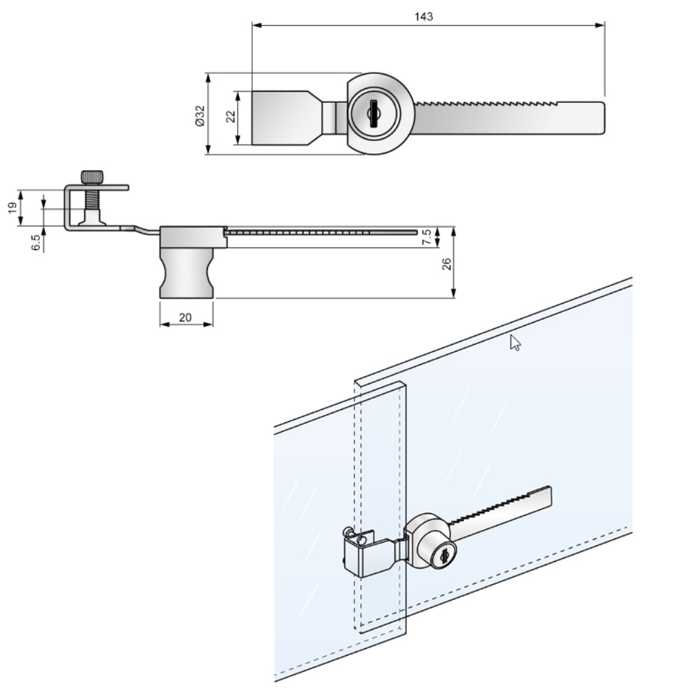 Cerradura para puertas corredizas de vidrio