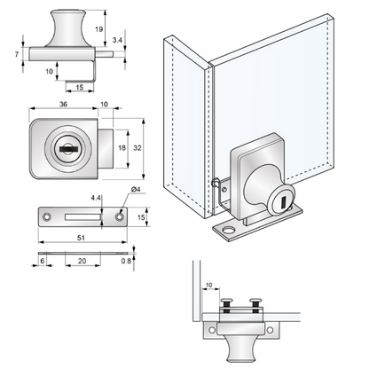 Cerradura para puertas de vidrio individuales (2) – Furnica