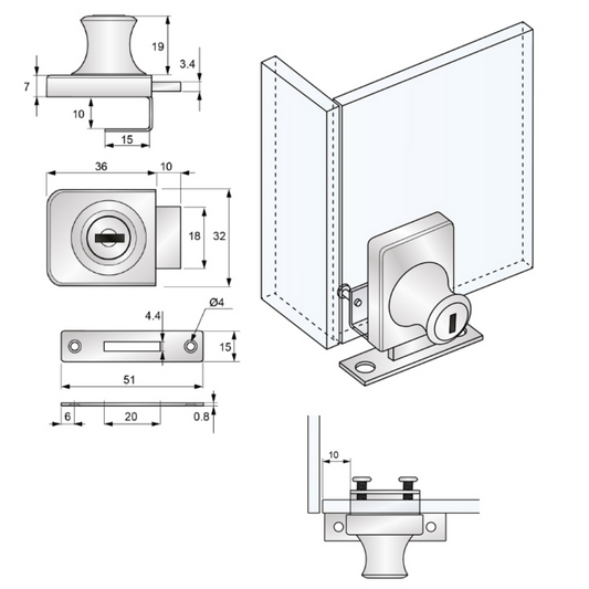 Cerradura para puertas de vidrio individuales (2) – Furnica