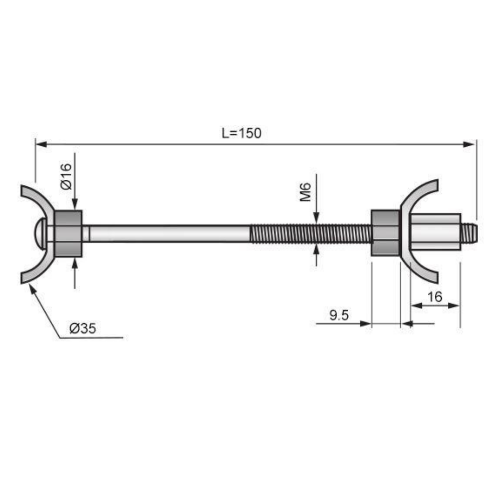 Conector de encimera M6x150mm