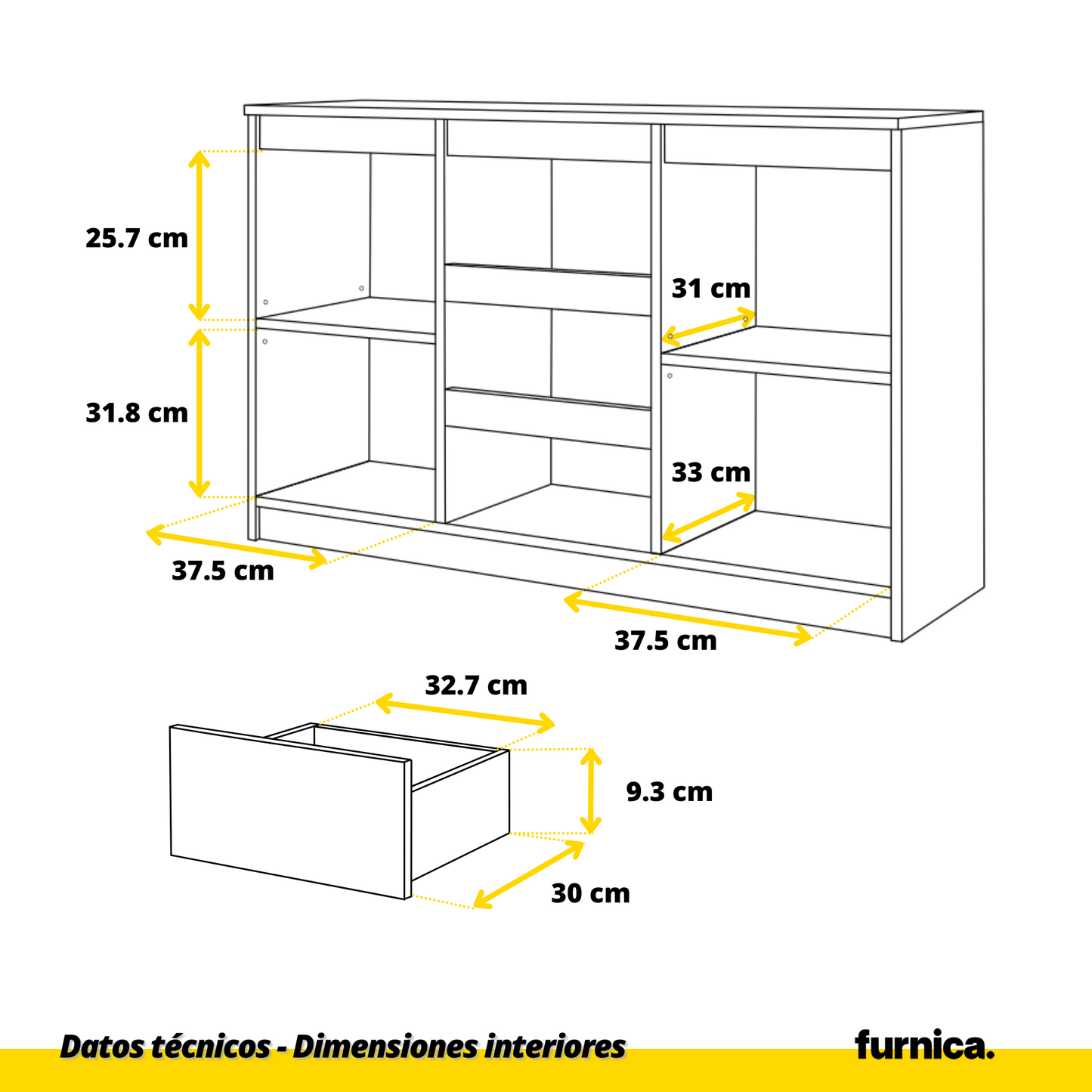 MIKEL - Cómoda de 3 cajones y 2 puertas - Armario de almacenamiento para dormitorio - Blanco Mate / Antracita - A75cm (7)