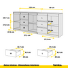 MIKEL - Cómoda de 6 cajones y 3 puertas - Armario de almacenamiento para dormitorio - Aparador - Roble Wotan / Blanco Mate - A75cm A200cm P35cm