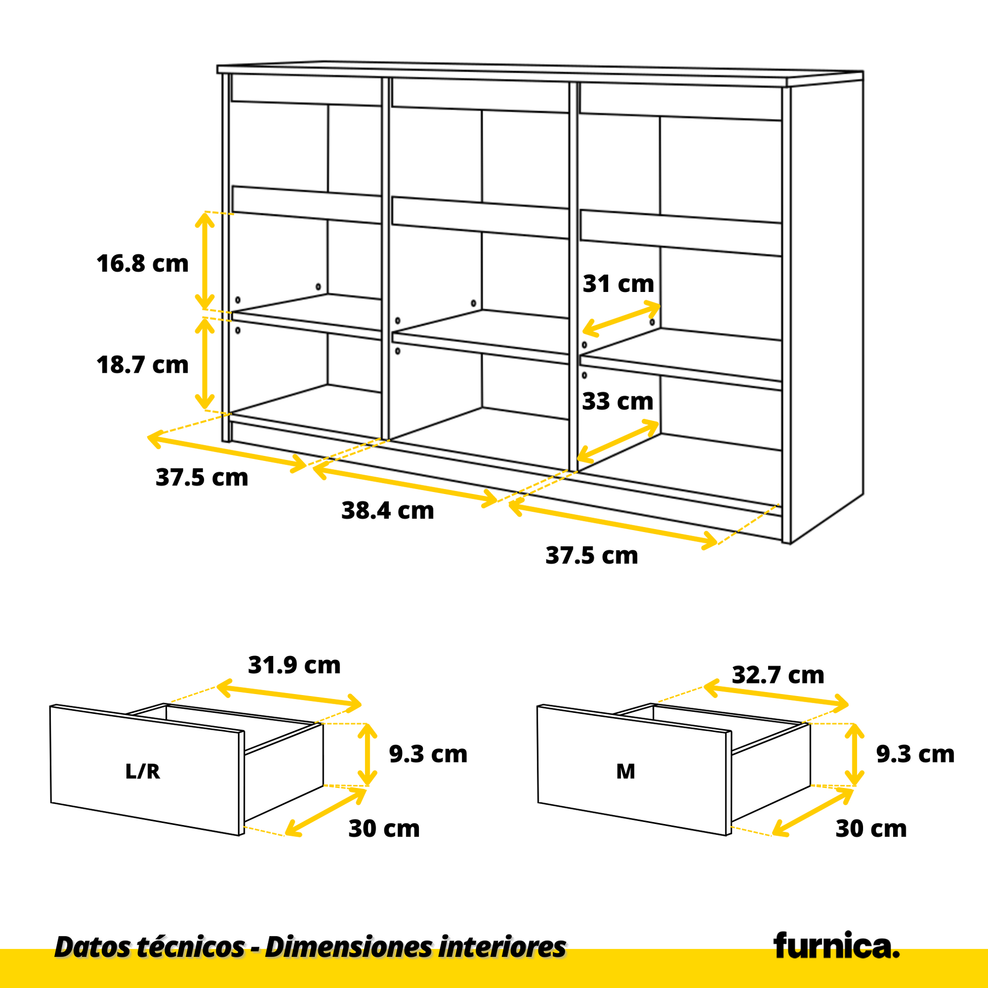 NOAH - Cómoda de 3 cajones y 3 puertas - Armario de almacenamiento para dormitorio - Aparador - Blanco Mate - A75cm (6)