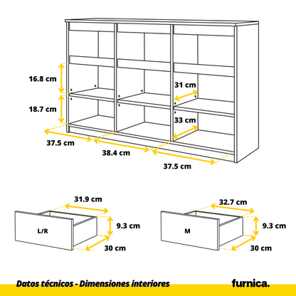 NOAH - Cómoda de 3 cajones y 3 puertas - Armario de almacenamiento para dormitorio - Aparador - Blanco Mate - A75cm (6)