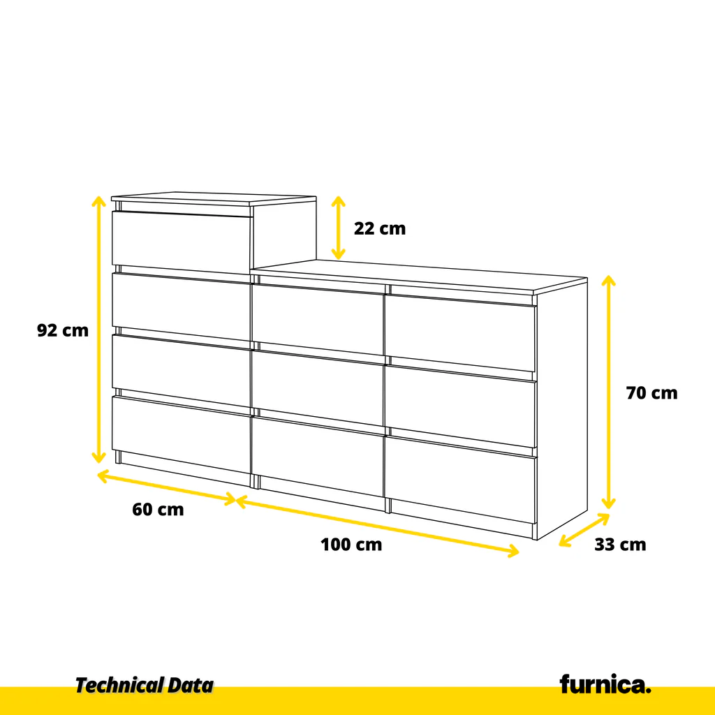 GABRIEL - Cómoda de 10 cajones (6+4) - Armario de almacenamiento para el dormitorio - Aparador - Antracita / Blanco Brillante A92/70cm A160cm P33cm