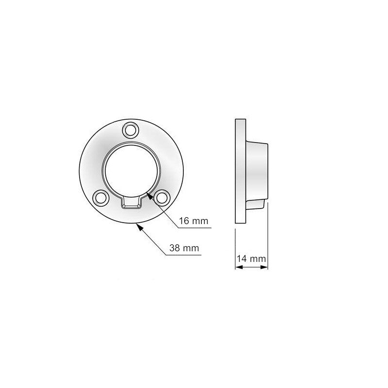 Brida baja para tubo de 16 mm, cromada