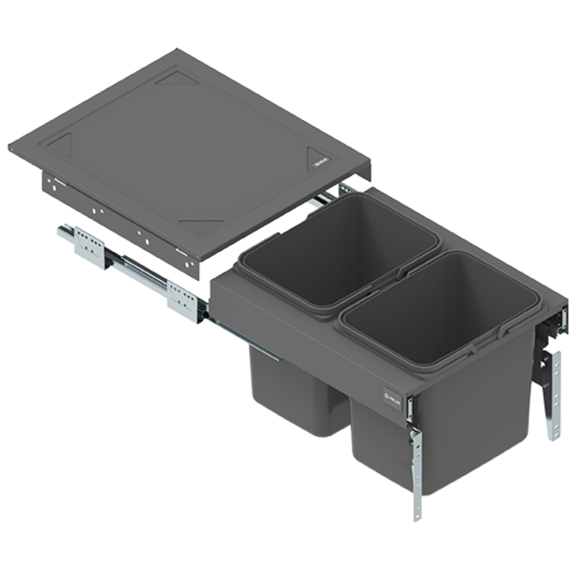 Cubo de reciclaje 2x15 l - mueble de 45 cm, P 480 mm, A 320 mm - gris antracita