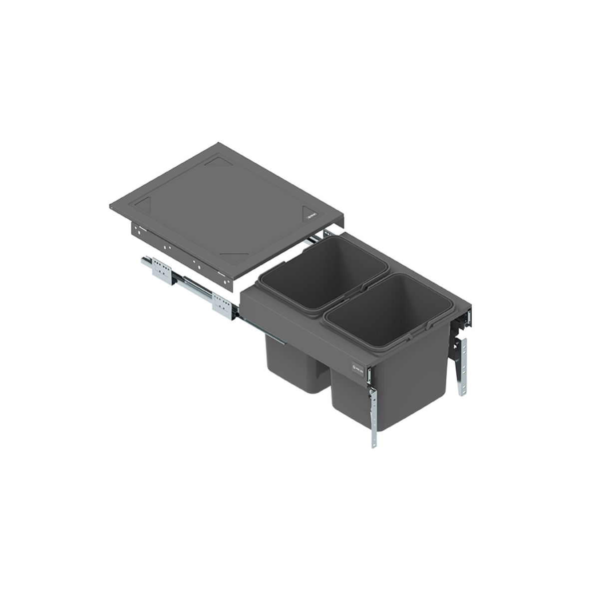 Cubo de reciclaje 2x15 l - mueble de 45 cm, P 480 mm, A 320 mm - gris antracita