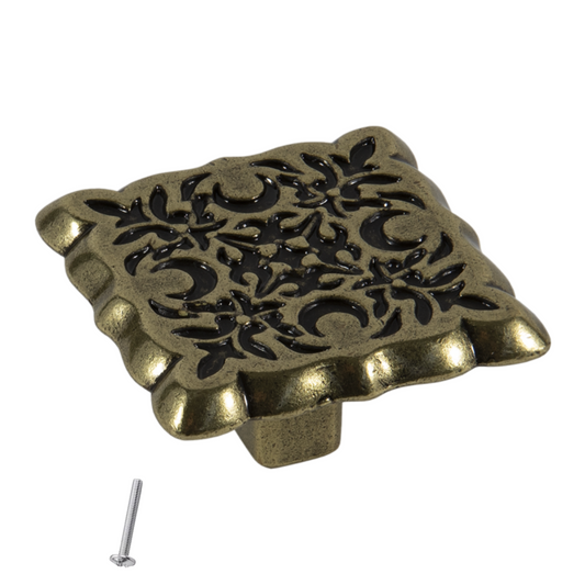 Perilla de gabinete vintage - 40mm x 40mm - latón antiguo – Furnica