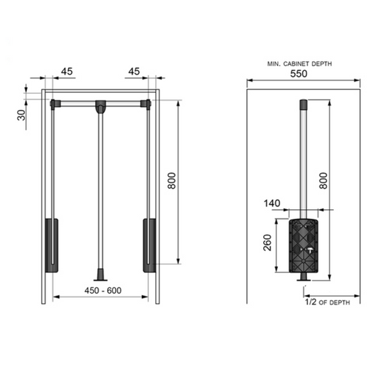 Barra de armario abatible de 450-600mm (2) – Furnica
