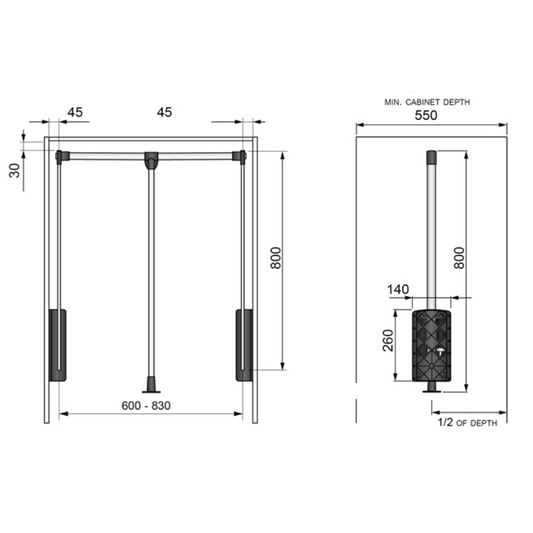 Barra de armario abatible de 600-830 mm - Cromo / Blanco (2) – Furnica
