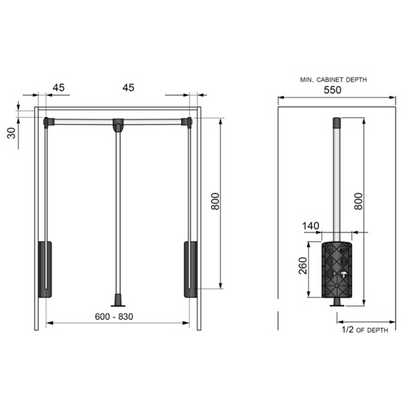 Barra de armario extensible de 600-830 mm (2) – Furnica
