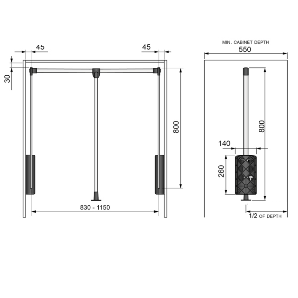 Barra de armario abatible 830-1150mm - Cromo / Blanco (2) – Furnica