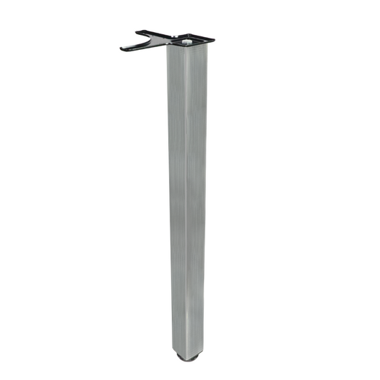 Pata de mueble cuadrada de 710 mm, níquel cepillado, placa de montaje de ZnAl.
