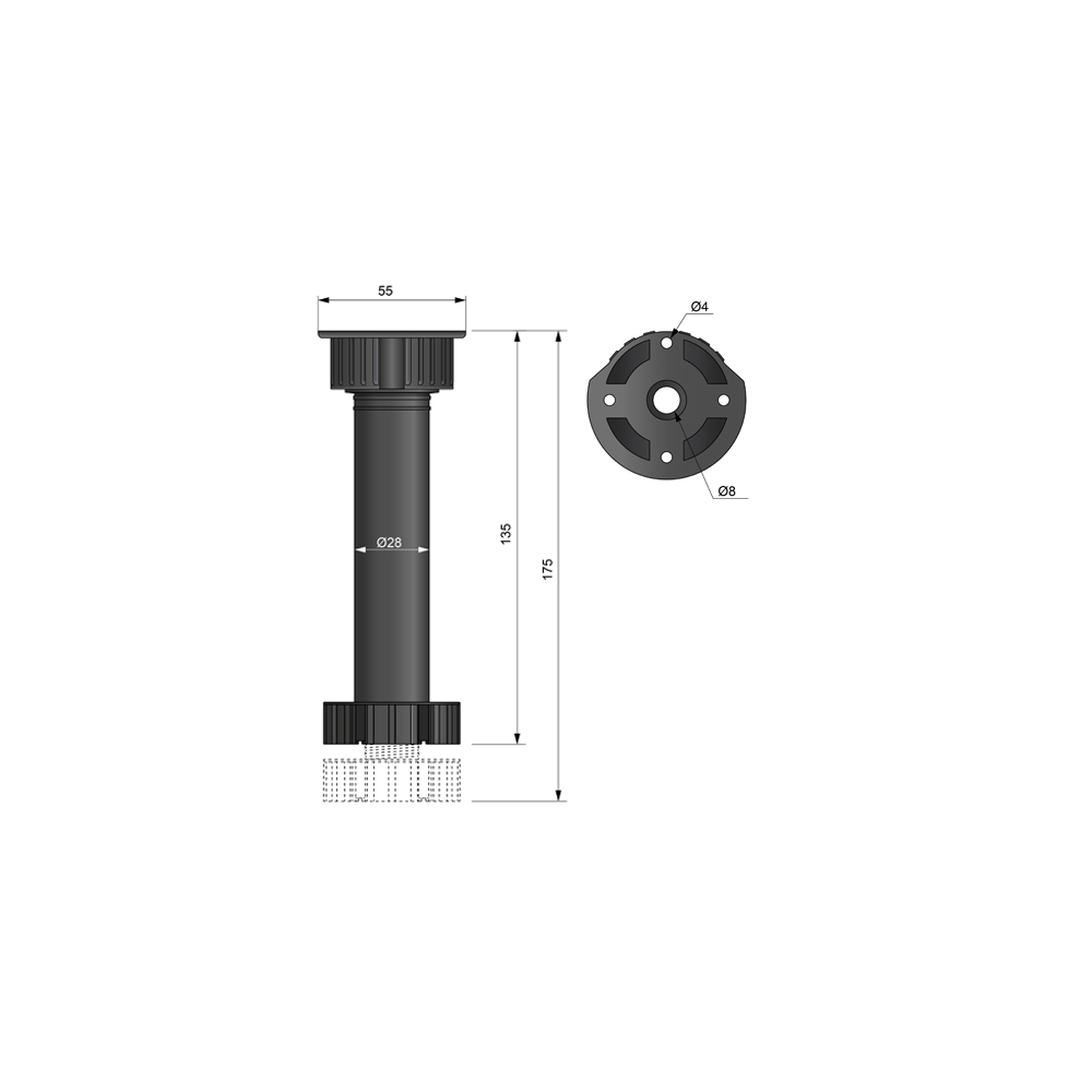 Pata de gabinete de cocina de 150 mm - Negro