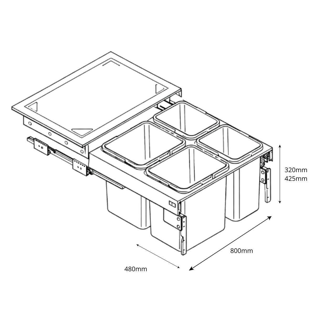Cubo de reciclaje con cierre suave - 4x15 l o 4x20 l - mueble de 80 cm