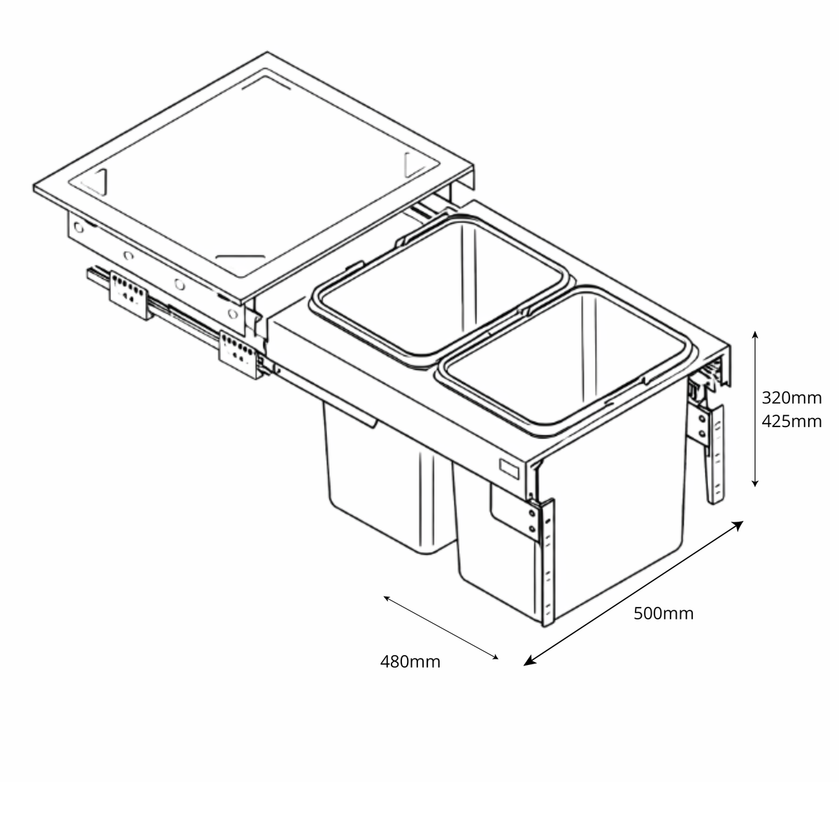 Cubo de basura extraíble de cocina - 2x15 l o 2x20 l - mueble de 50 cm
