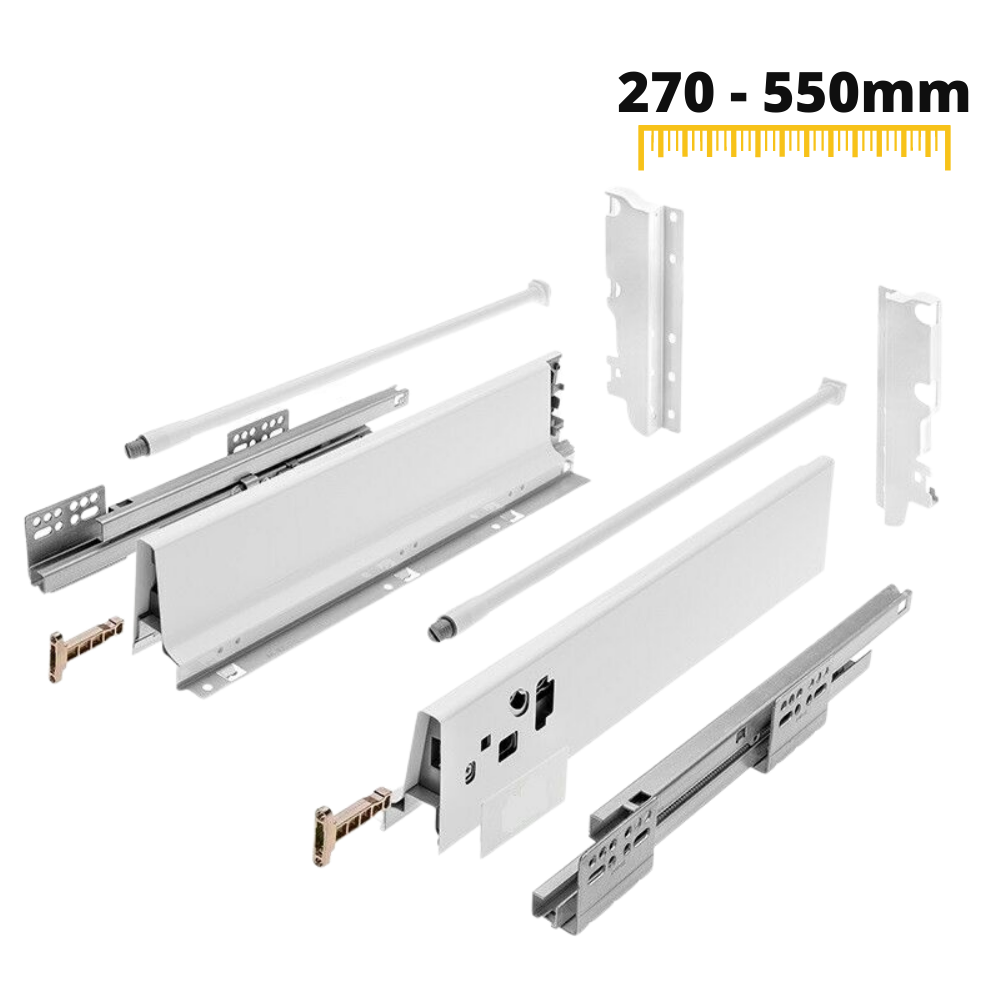 Conjunto de sistema de cierre suave para cajones, ALTO, H: 185mm, Blanco (4) – Furnica