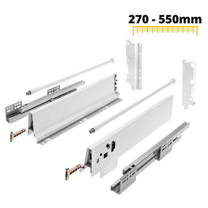 Conjunto de sistema de cierre suave para cajones, ALTO, H: 185mm, Blanco (4) – Furnica