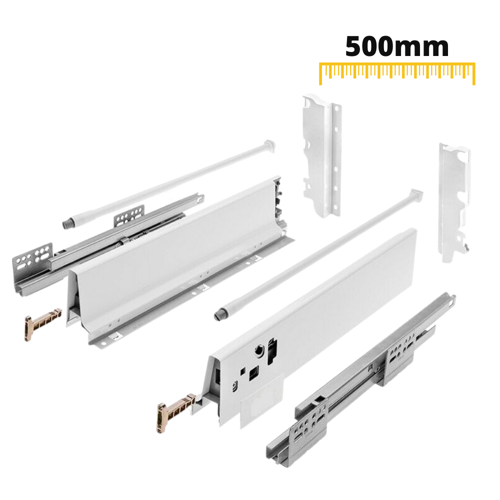 Conjunto de sistema de cierre suave para cajones, ALTO, H: 185mm, Blanco – 500mm – Furnica