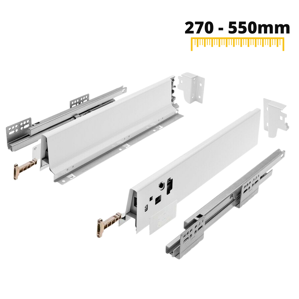 Conjunto de sistema de cierre suave para cajones, BAJA, H: 68mm, Blanco (4) – Furnica