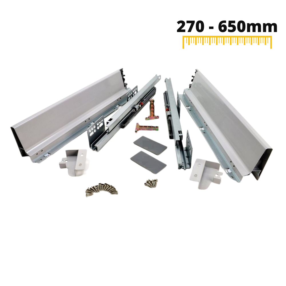 Conjunto de sistema de cierre suave para cajones, BAJA, H: 68mm, Plateado (4) – Furnica