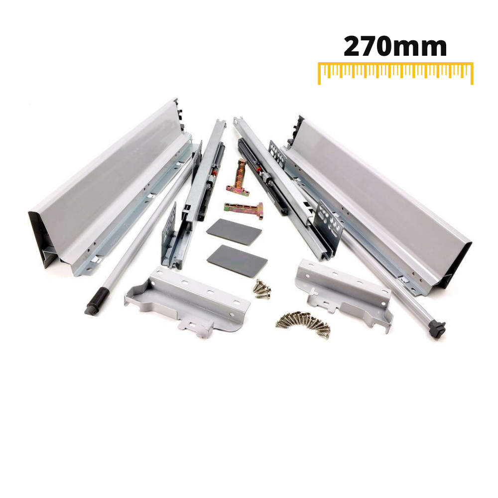 Conjunto de sistema de cierre suave para cajones, MEDIANO, H: 142mm, plateado (5) – Furnica