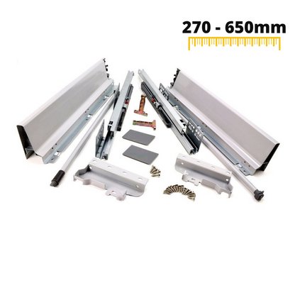 Conjunto de sistema de cierre suave para cajones, MEDIANO, H: 142mm, plateado (4) – Furnica